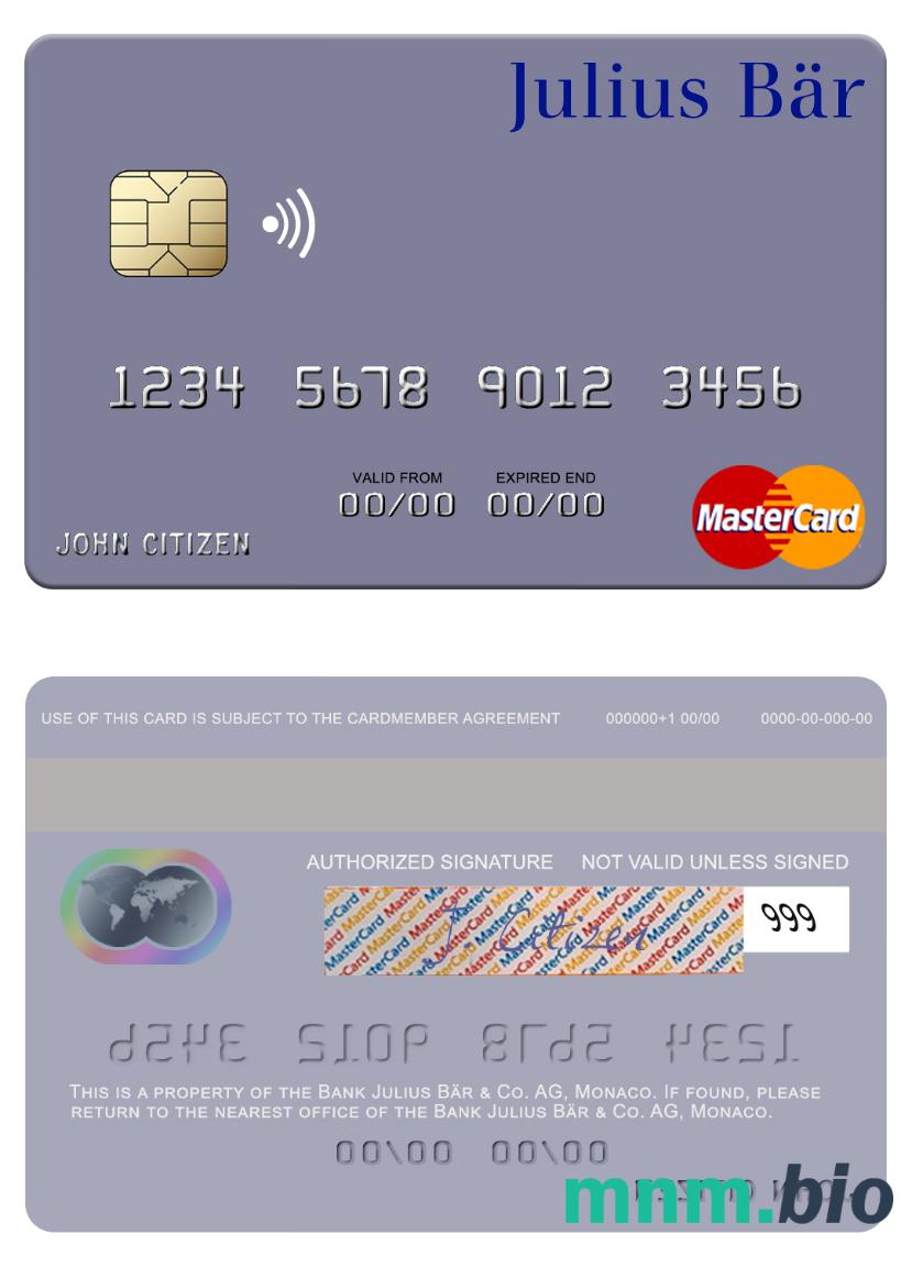 Monaco Julius Bär & Co. AG bank przykład karty mastercard w formacie PSD